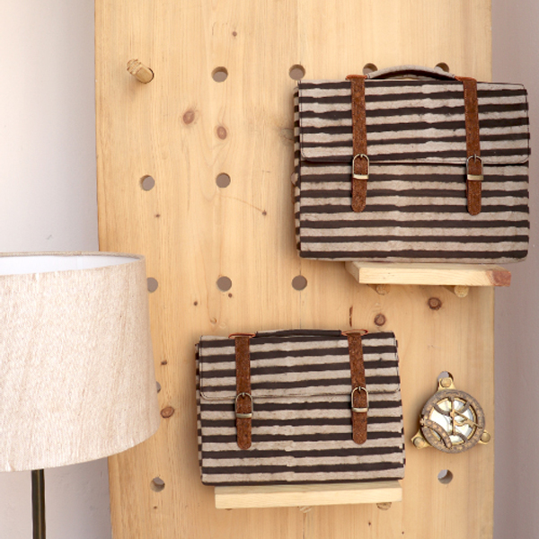 Kirgiti's Vegan Leather and Dabu Print Canvas Big Brown Stripes 'Unisex' Laptop Sleeve - 15" - image 4